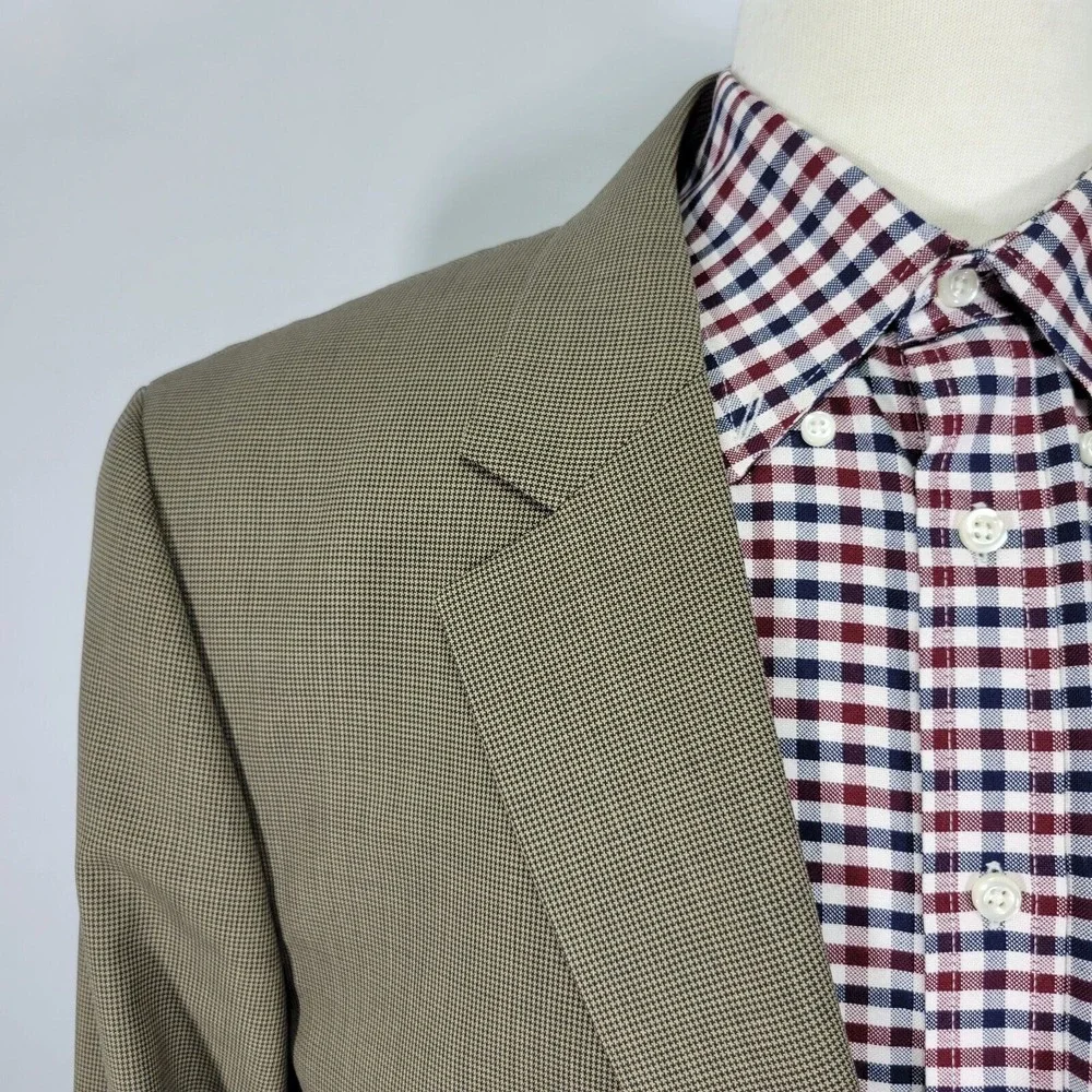 JOS‎ A BANK Men's Sport Coat Blazer Two Button Brown Black Houndstooth Wool 46L